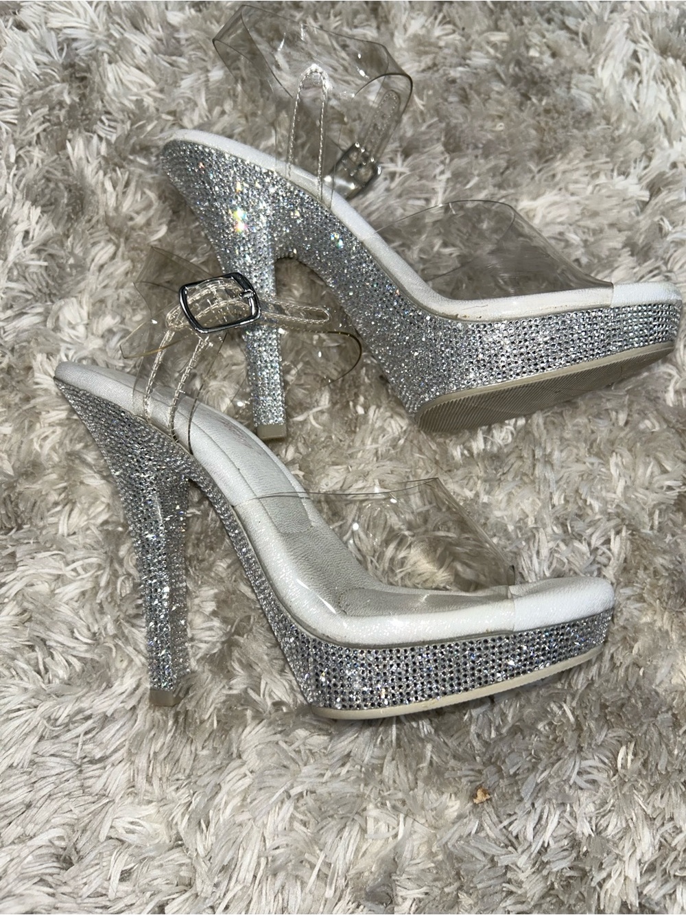 The Shoe Fairy Rhinestone Heels with Clear Straps